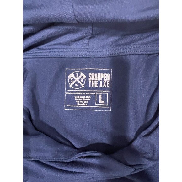 Sharpen The Axe Shirt Long Sleeve Hooded Men’s Large Blue Embroidered - Picture 9 of 10
